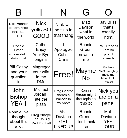 Drop & Go Bingo Card