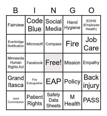 FAIRVIEW RANGE Bingo Card