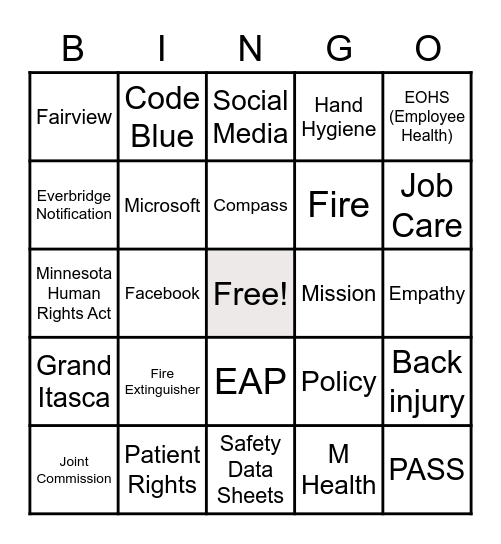 FAIRVIEW RANGE Bingo Card