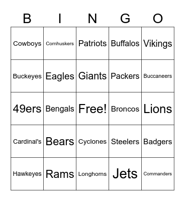 Football Teams Bingo Card