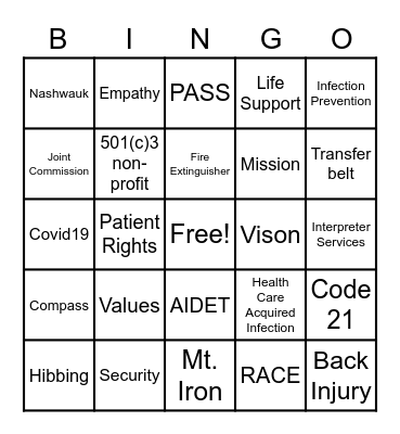 FAIRVIEW RANGE Bingo Card