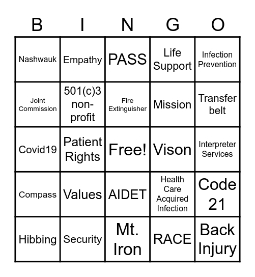 FAIRVIEW RANGE Bingo Card