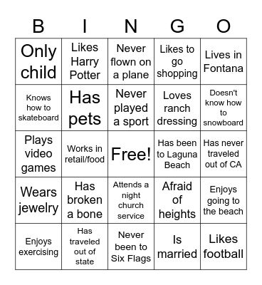 Meet the Young Adults Bingo Card