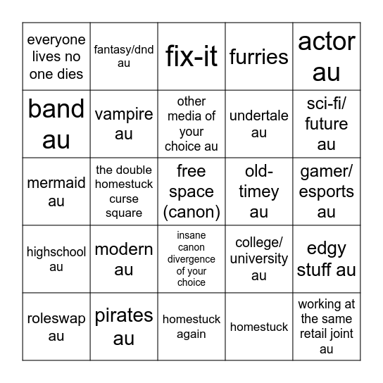 AU BINGO Card