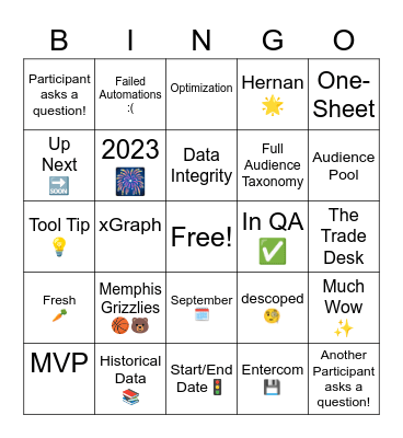7/13 NeXt Product Sync! Bingo Card