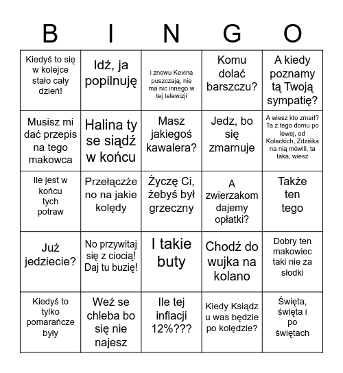Świąteczne Bingo Card