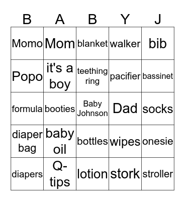 CURTISHIA'S BABY SHOWER Bingo Card