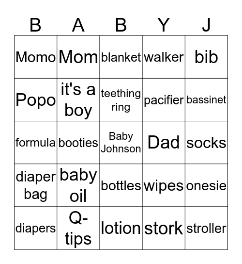 CURTISHIA'S BABY SHOWER Bingo Card