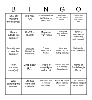 BrookLin Staff Bingo Card