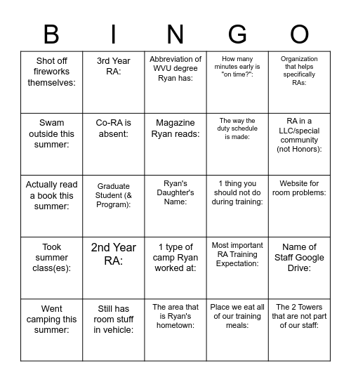 BrookLin Staff Bingo Card