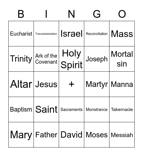 Catholic Bingo Card