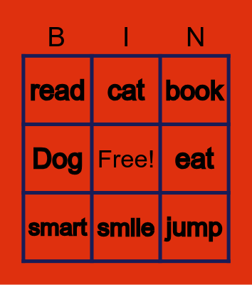 sight words Bingo Card