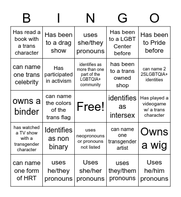 TGNC Bingo Card