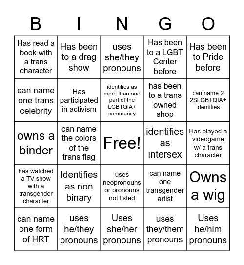 TGNC Bingo Card