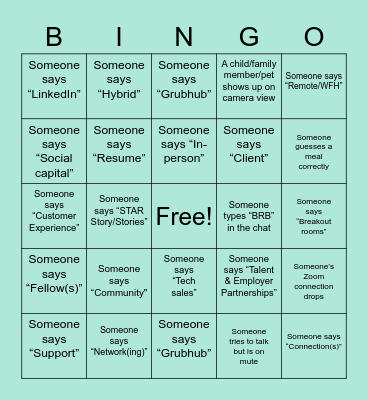 CX Virtual Reunion Dinner BINGO Card