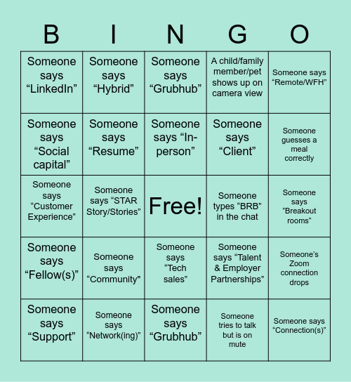 CX Virtual Reunion Dinner BINGO Card