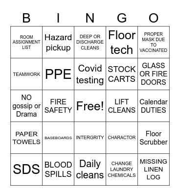EVS DEPARTMENT Bingo Card