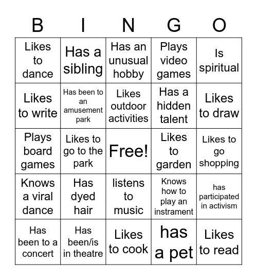 TGNC Get to Know You Bingo Card