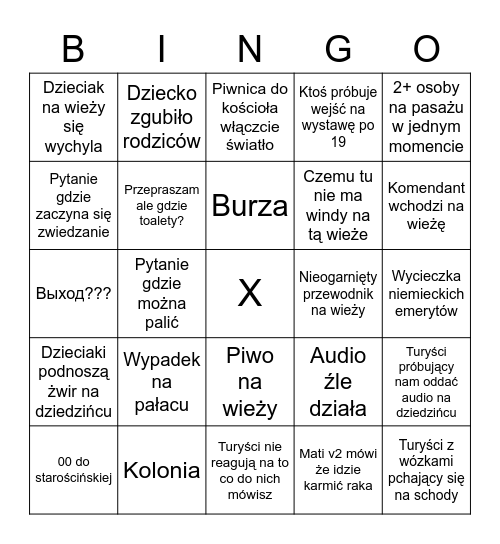 Zamek Bingo Card