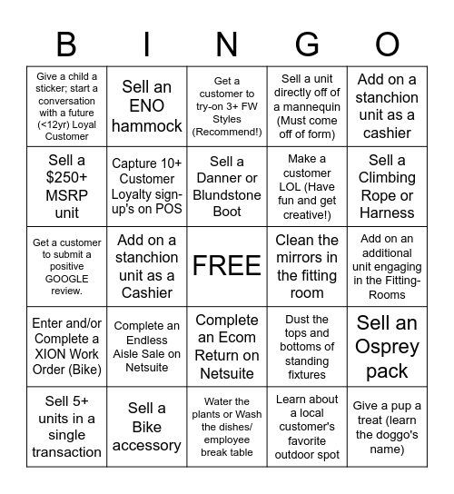 BACKCOUNTRY BINGO Card