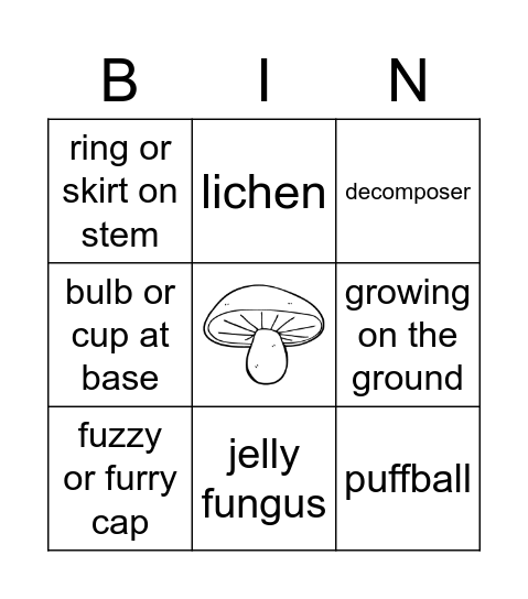 Mushroom & Fungus Bingo Card