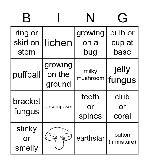 Mushroom & Fungus Bingo Card