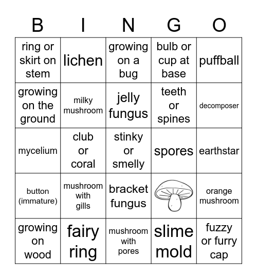 Mushroom & Fungus Bingo Card