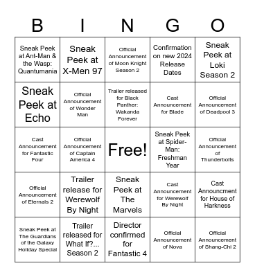 Marvel Bingo Card