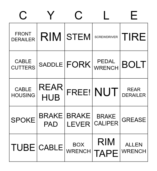 BICYCLE BINGO! Bingo Card