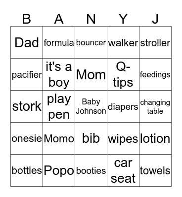 CURTISHIA'S BABY SHOWER Bingo Card
