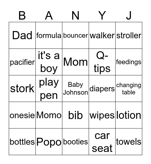 CURTISHIA'S BABY SHOWER Bingo Card