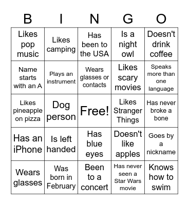 Ice Breaker Bingo Card