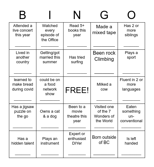 Get to Know Your Co-Workers Bingo Card