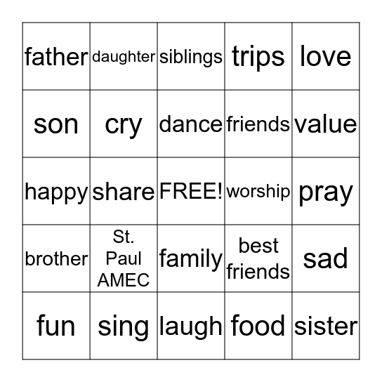 Family & Friends BINGO Card