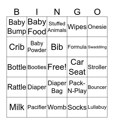 Baby Shower BINGO! Bingo Card