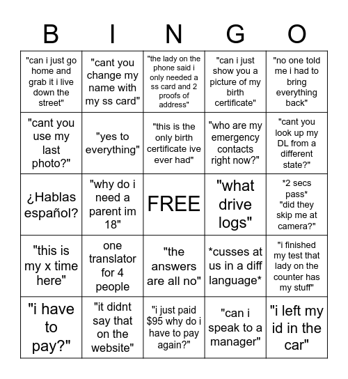 NORTHGLENN Bingo Card