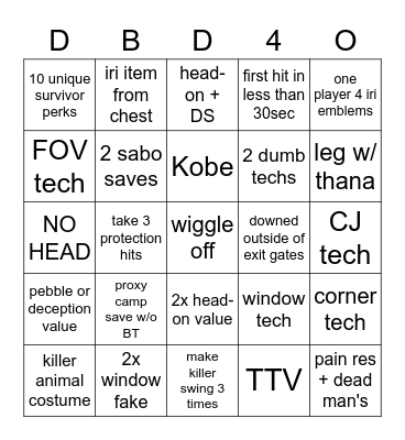 4 stack Surv bingo Card