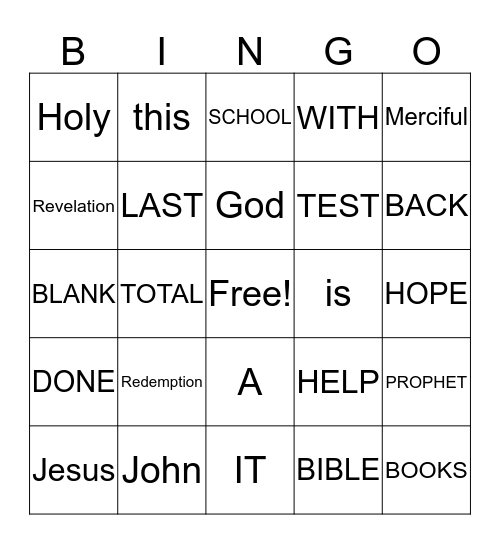 Revelation Bingo Card