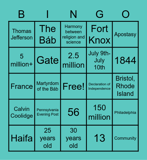 The Martyrdom of the Báb + Fourth of July Bingo Card