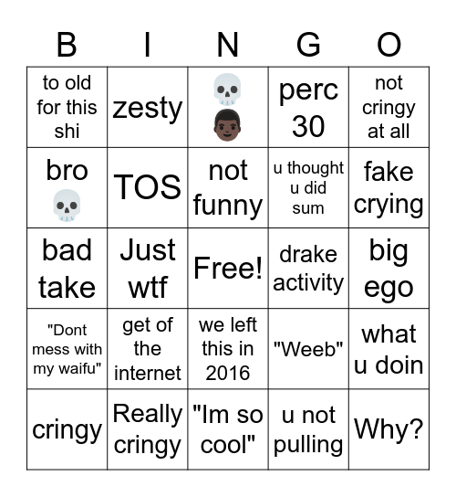 Cringy bingo Card
