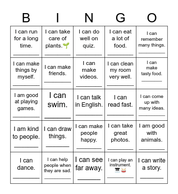 What can you do? Bingo Card