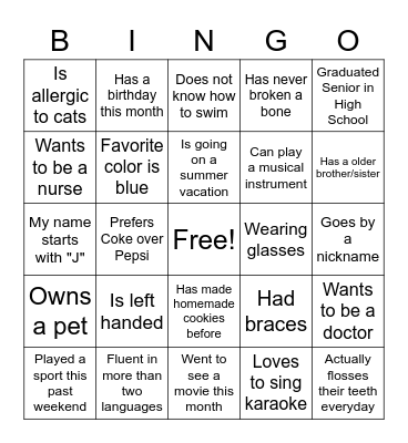 Summer Internship Program Icebreaker Bingo Card