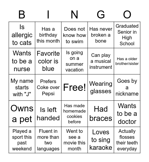 Summer Internship Program Icebreaker Bingo Card