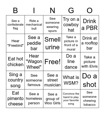 Nashville Bingo Card