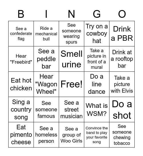 Nashville Bingo Card