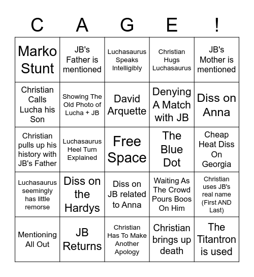 Christian Cage Segment Bingo Card