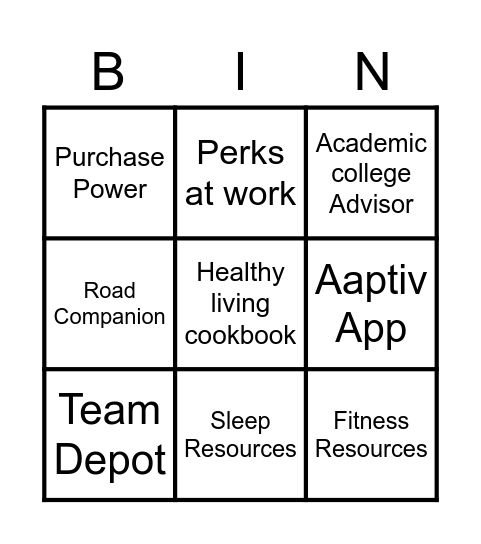 HR Benefits Bingo Card