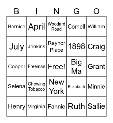 Freeman Family Gathering 2022 Bingo Card
