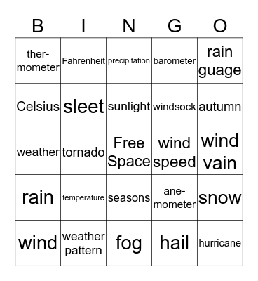 weather vocabulary Bingo Card