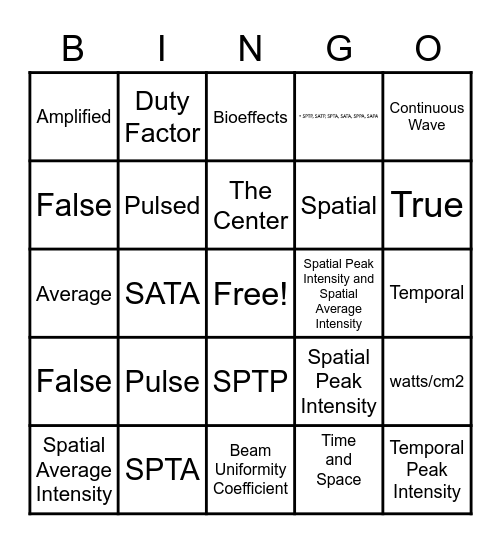 Ultrasound Physics Chapter 5 Bingo Card